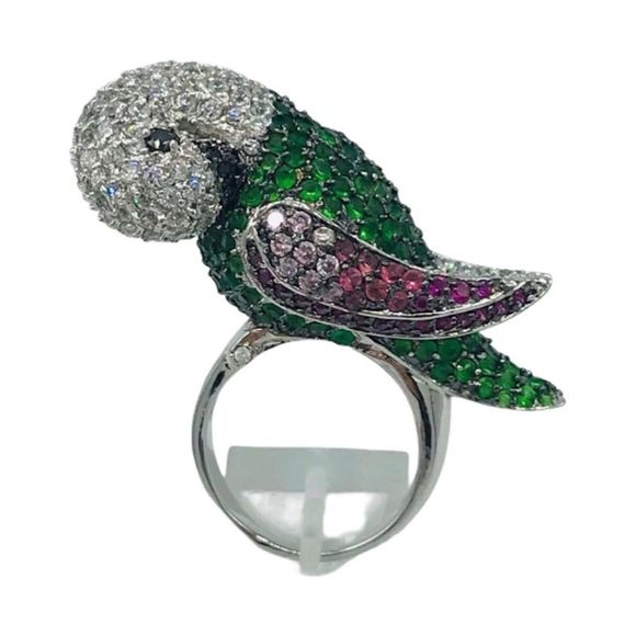 NEW RHODIUM PLATED CZ PARROT RING - Picture 2 of 16